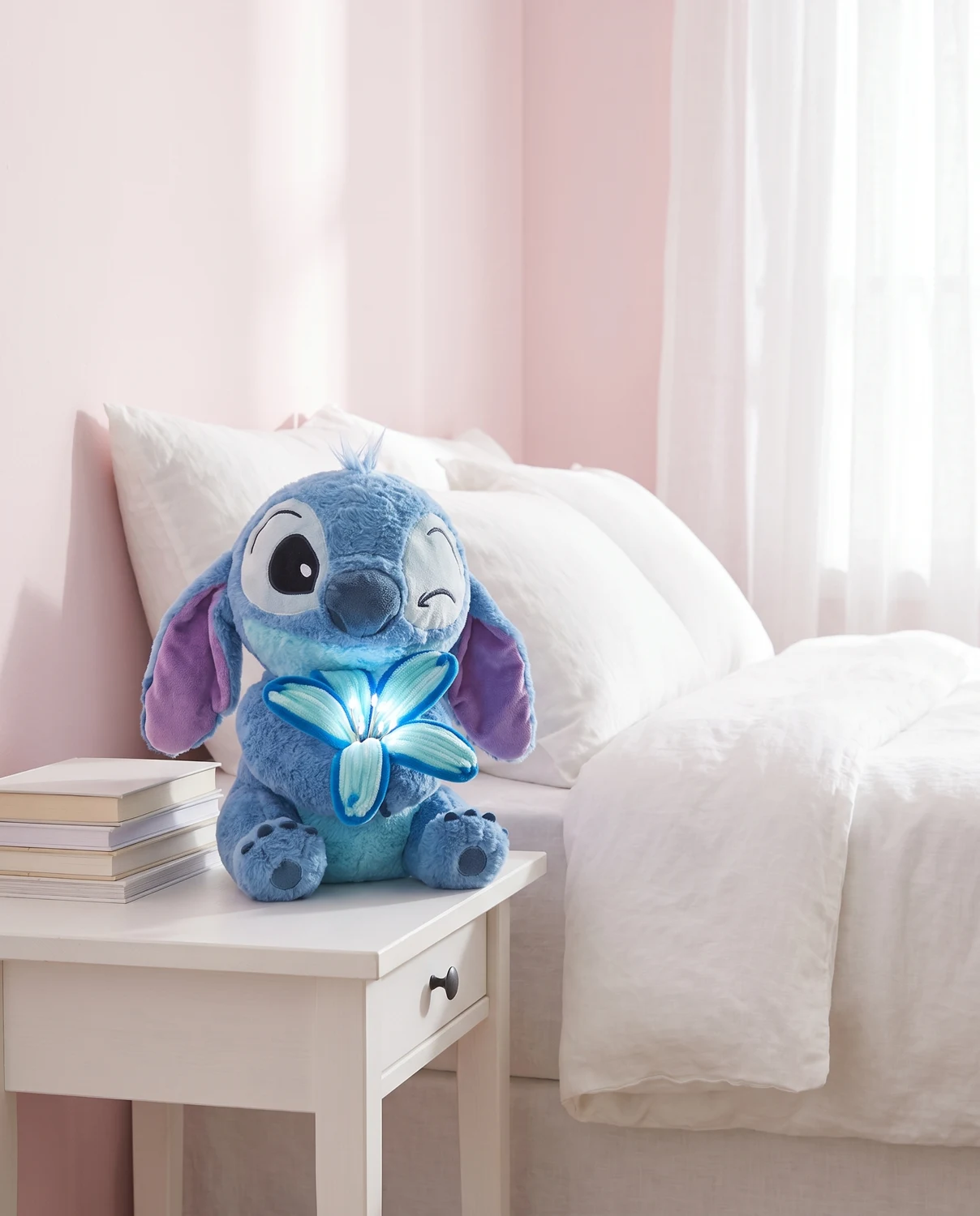 Blue Bloom styled on a bedroom nightstand