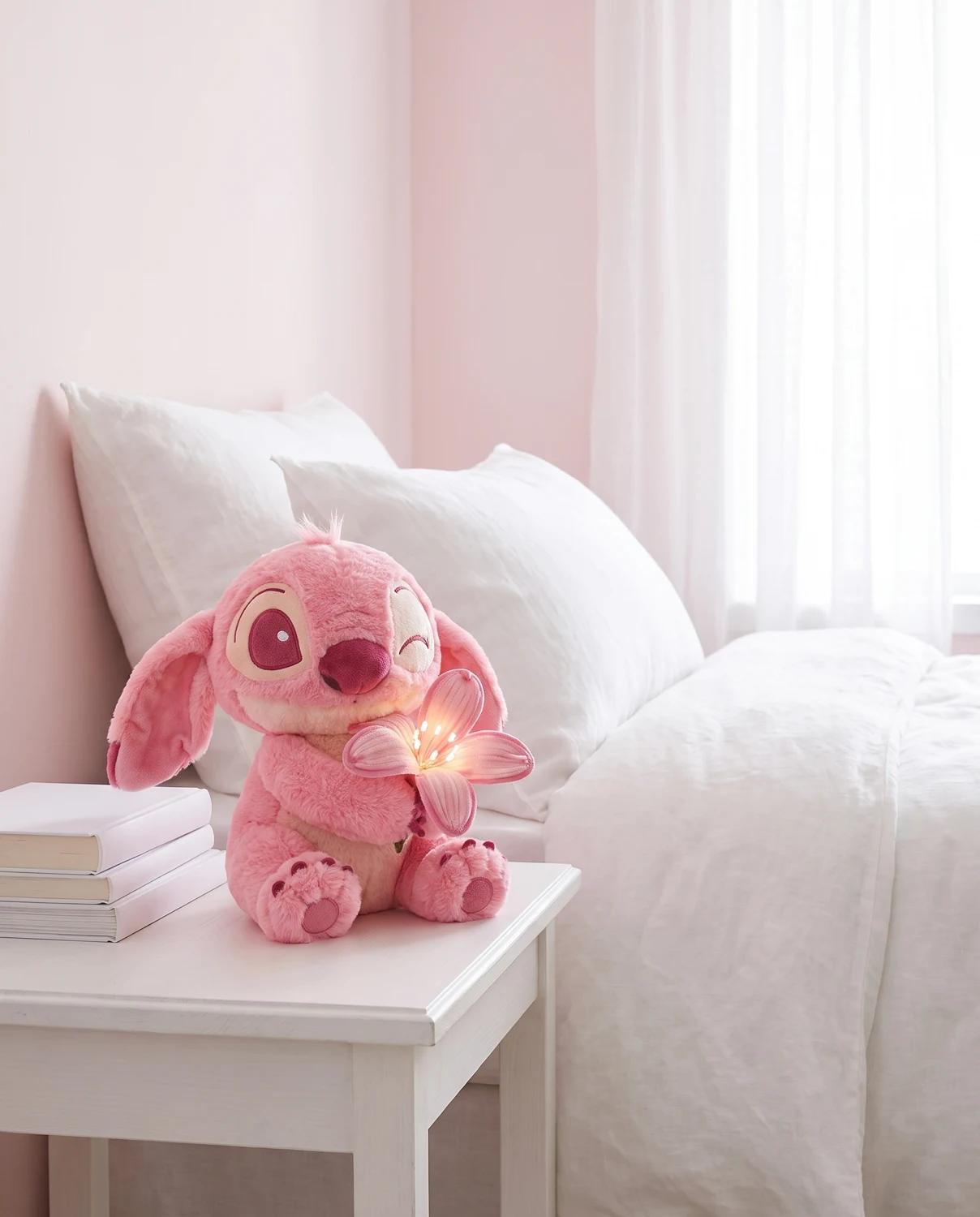 Pink Bloom styled on a bedroom nightstand